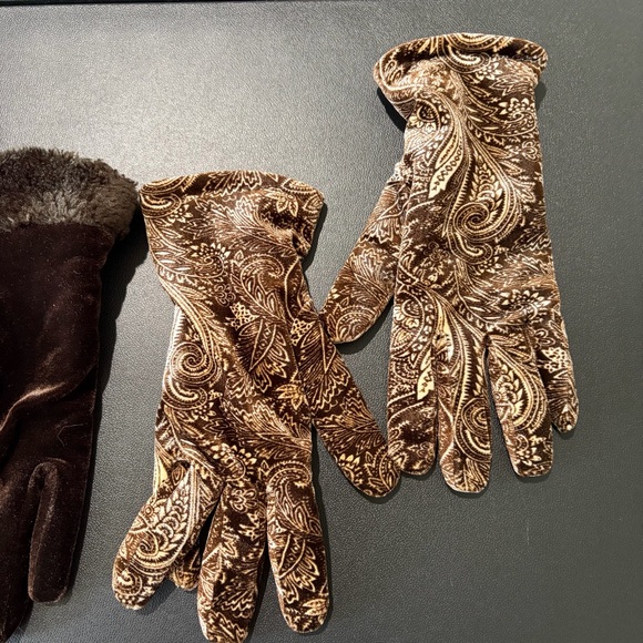 Elegant Brown and Paisley Velvet Gloves Set - Picture 2 of 7